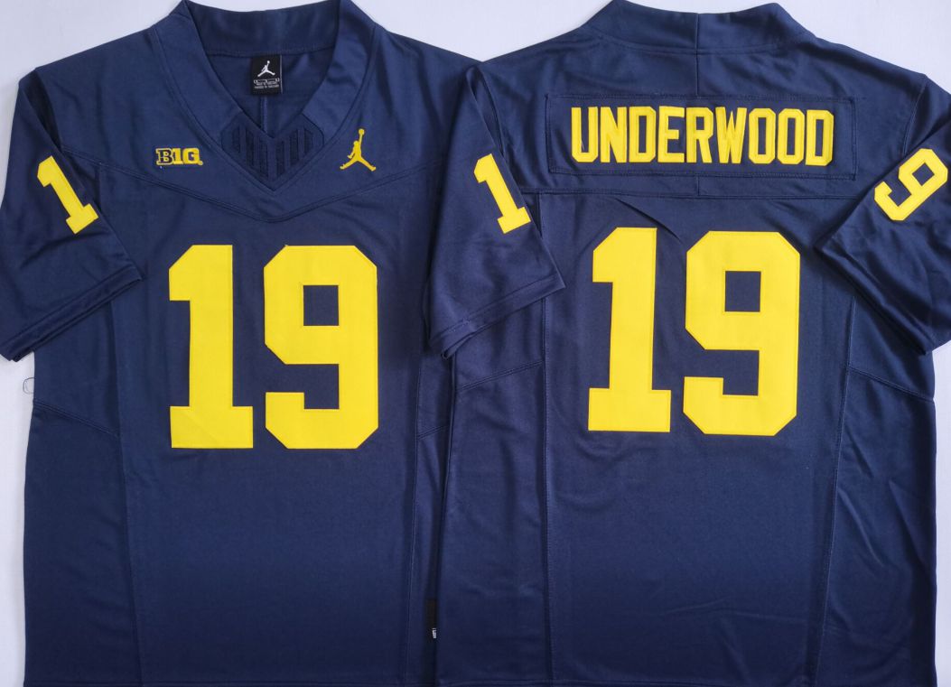 Men Michigan Wolverines #19 Underwood Blue 2025 NCAA Jersey->ncaa teams->NCAA Jersey